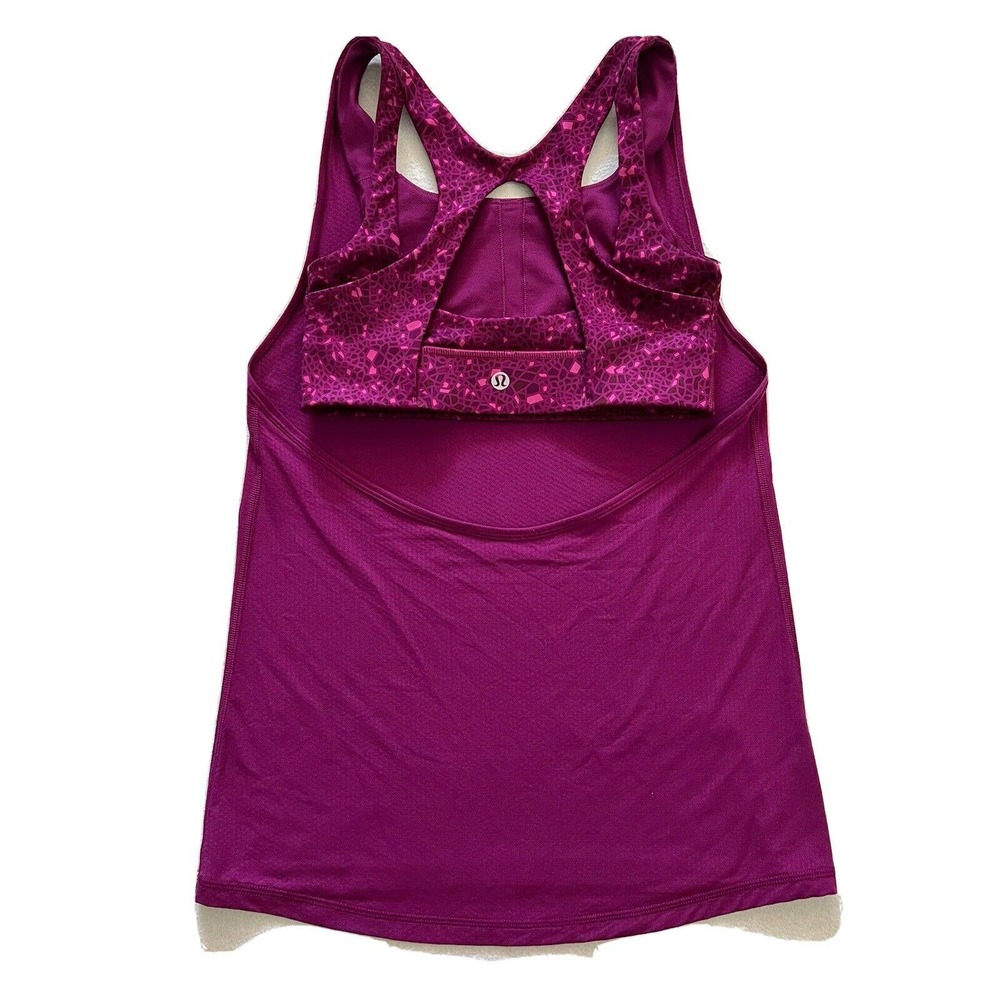 Lululemon Paradise Geo Regal Plum Mesh Worthy Bra Keyhole Open Back Tank Top 4